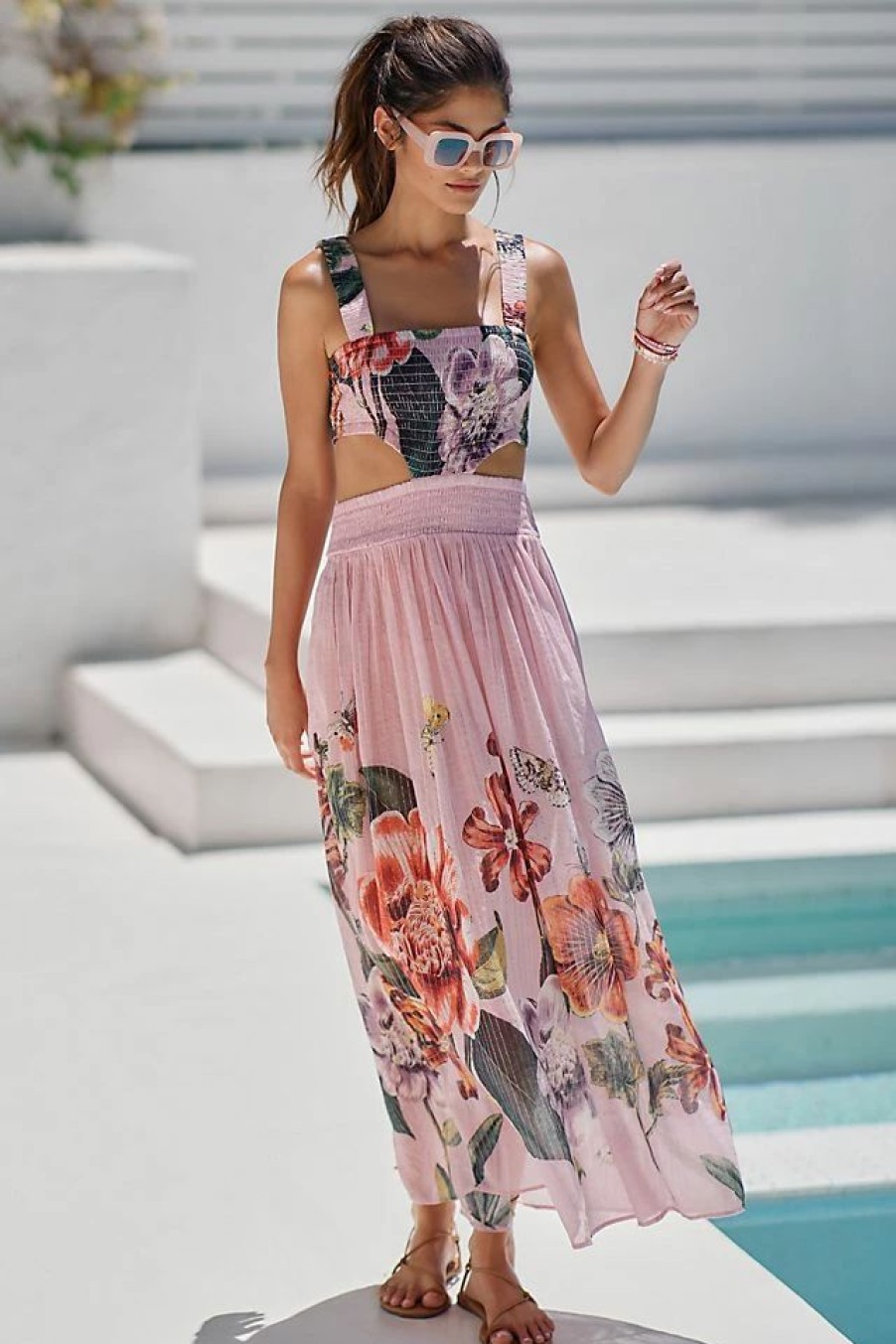 * Buy By Anthropologie Floral Cutout Maxi Dress Pink | Cover-Ups