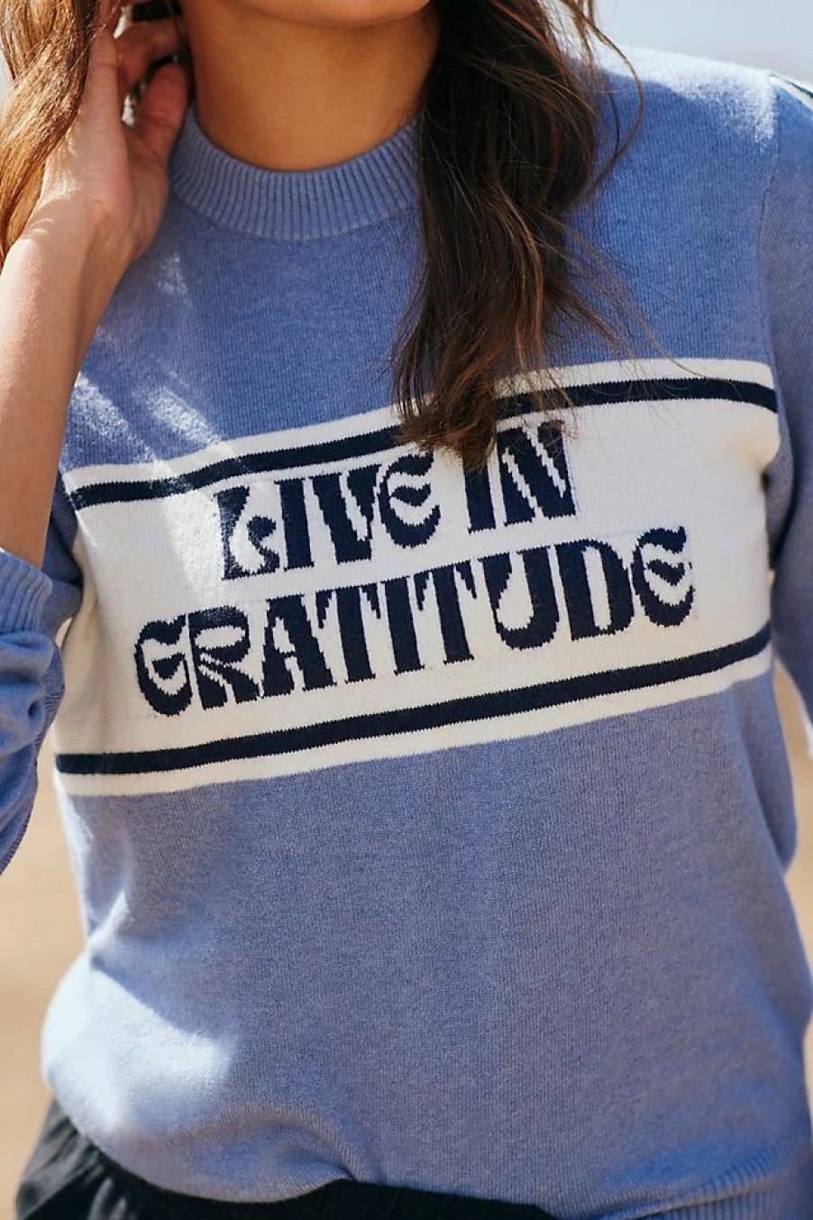 * Coupon Spiritual Gangster Live In Gratitude Classic Sweater Iris Blue | Tops & Tees