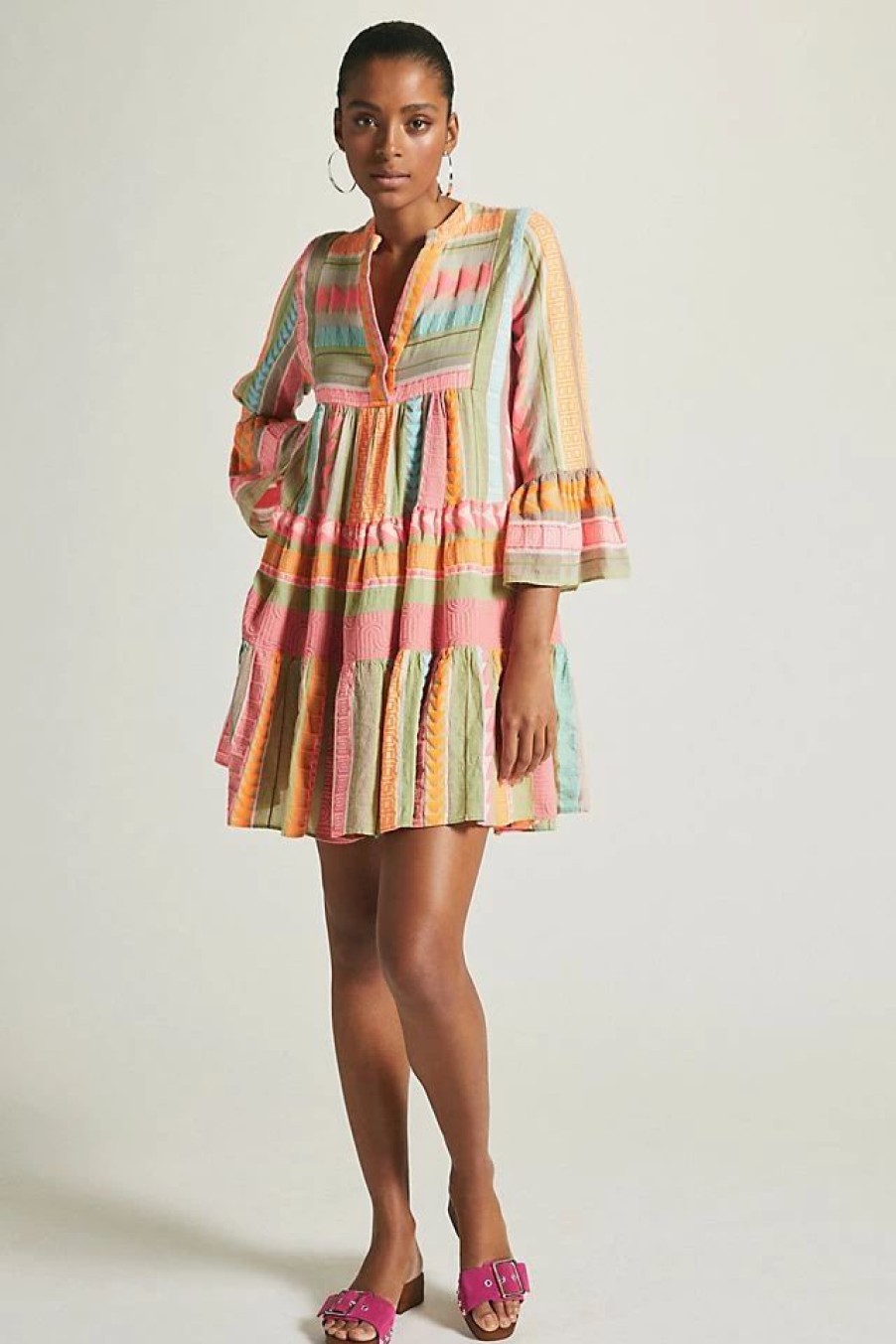 * Coupon Devotion Twins Embroidered Ella Tunic Dress Coral | Vacation Dresses