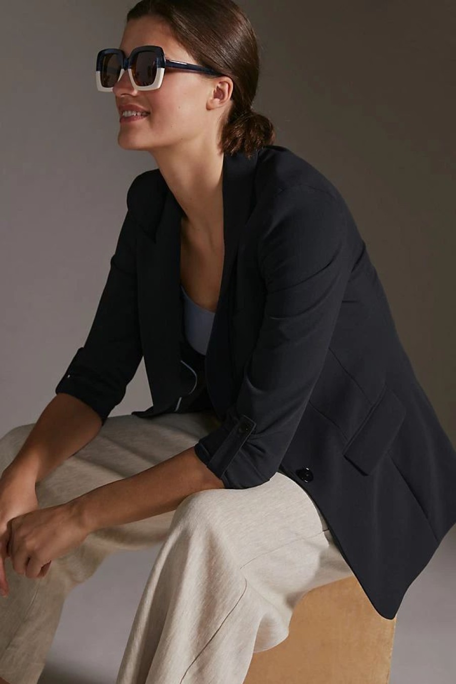 * Best Reviews Of Maeve Rolled-Sleeve Soft Blazer Black | Blazers