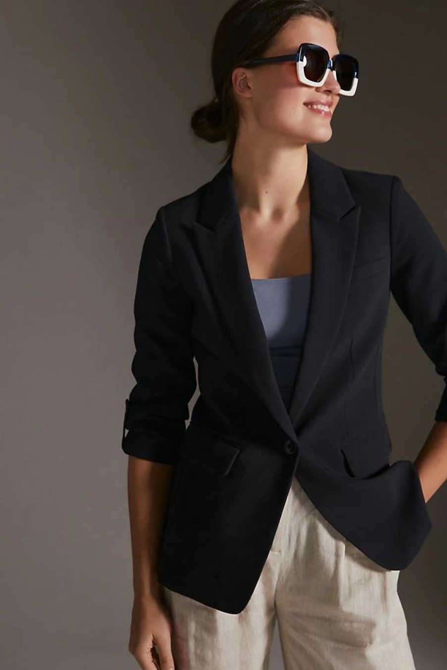 * Best Reviews Of Maeve Rolled-Sleeve Soft Blazer Black | Blazers