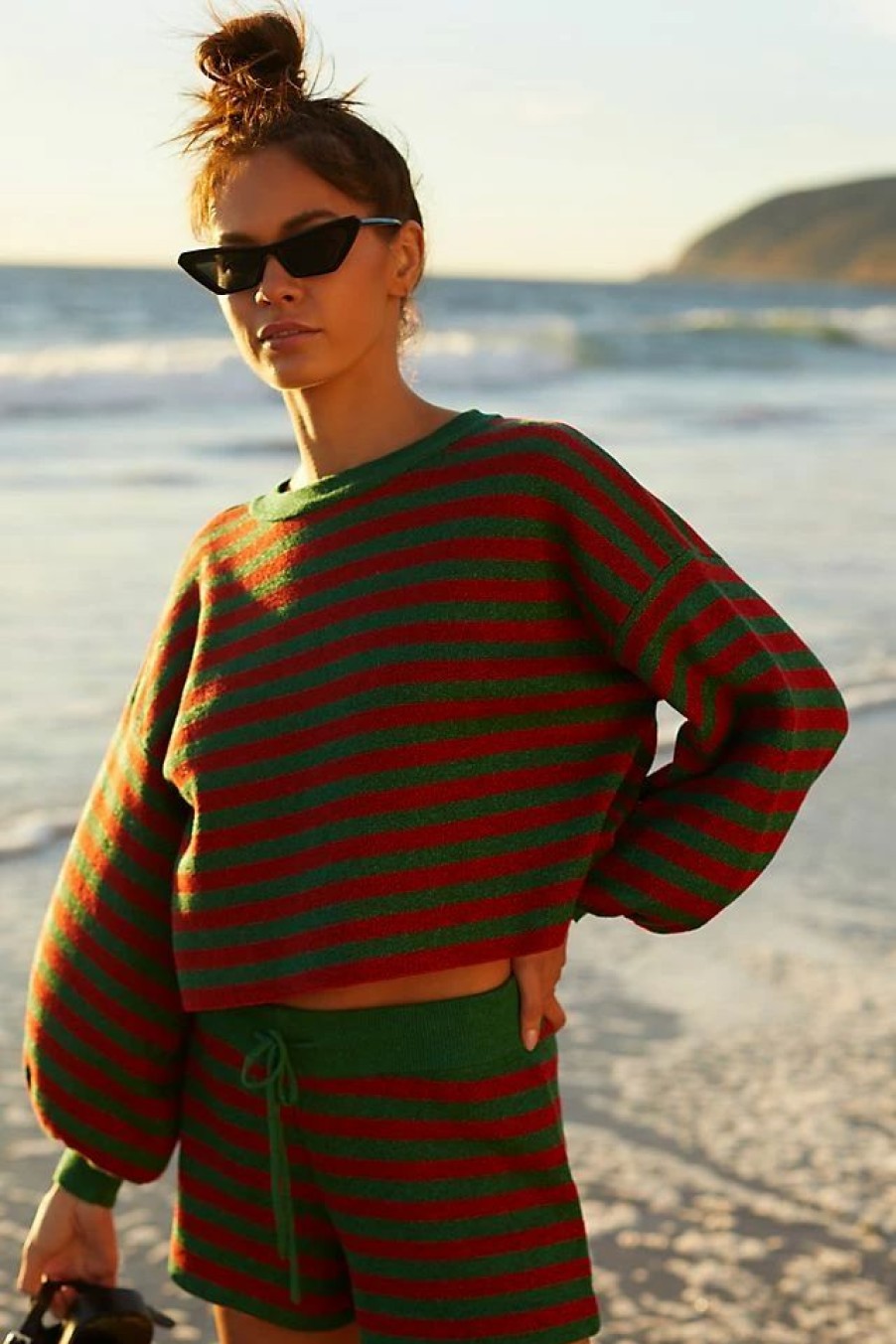 * Best Sale Beach Riot Ava Holiday Glitter Stripe Sweater Dark Red | Cover-Ups