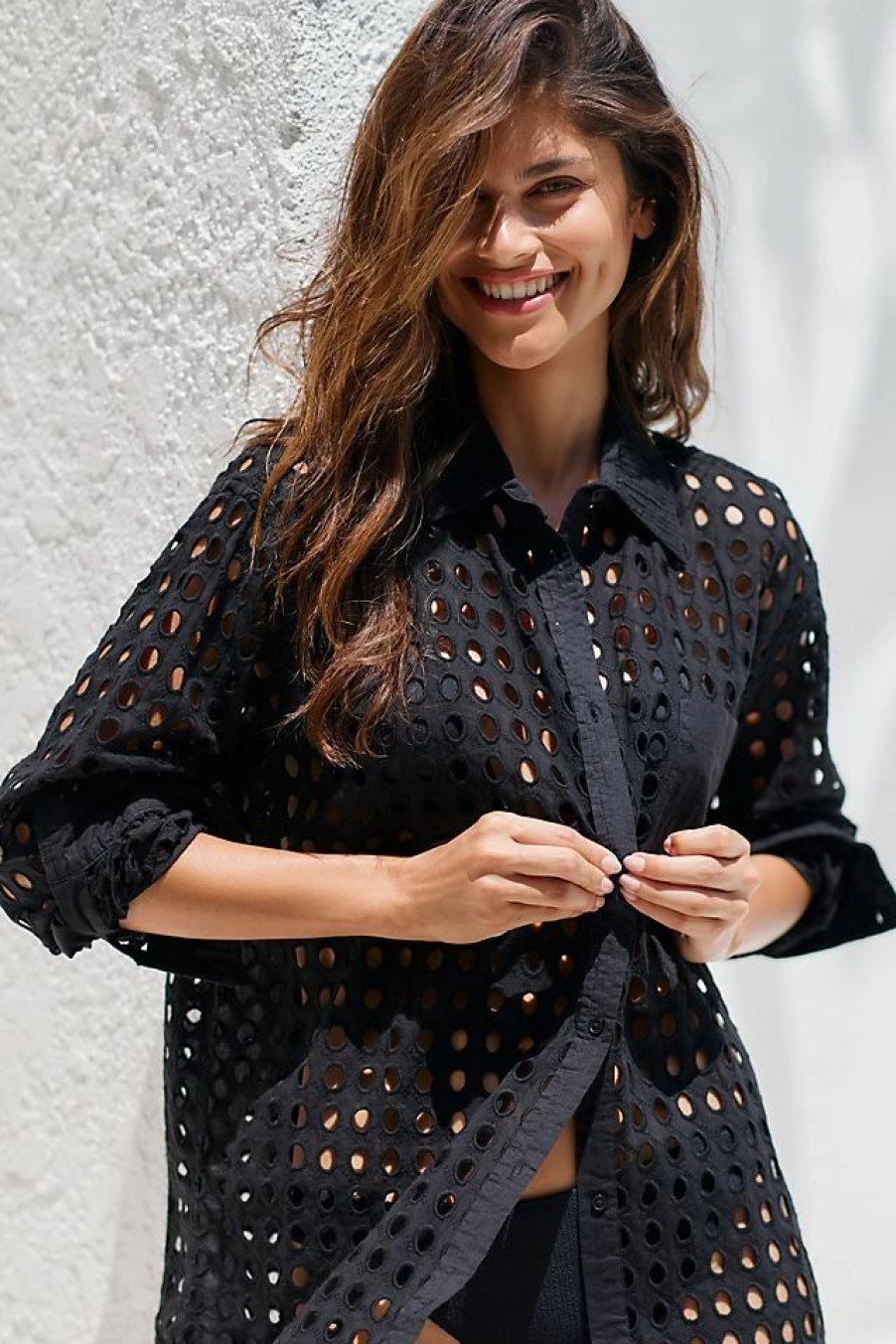 * Best Sale Solid & Striped The Oxford Eyelet Tunic Black | Cover-Ups