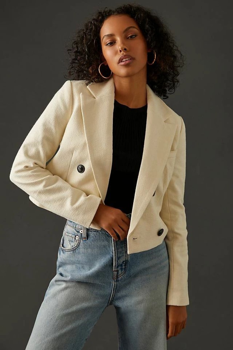 * New Maeve Cropped Double-Breasted Jacket White | Blazers