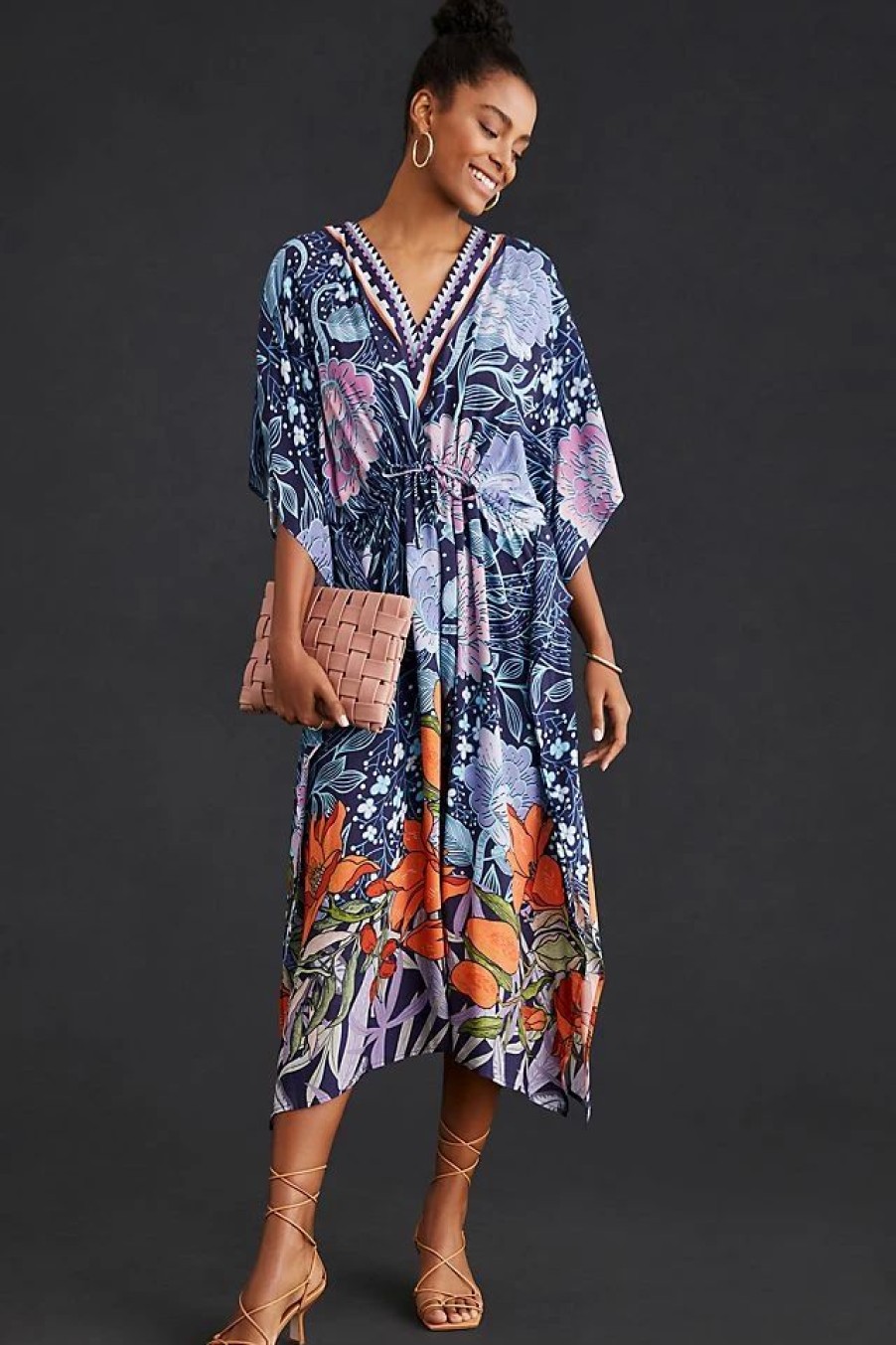 * Best Sale Bl-Nk V-Neck Kaftan Blue Motif | Cover-Ups