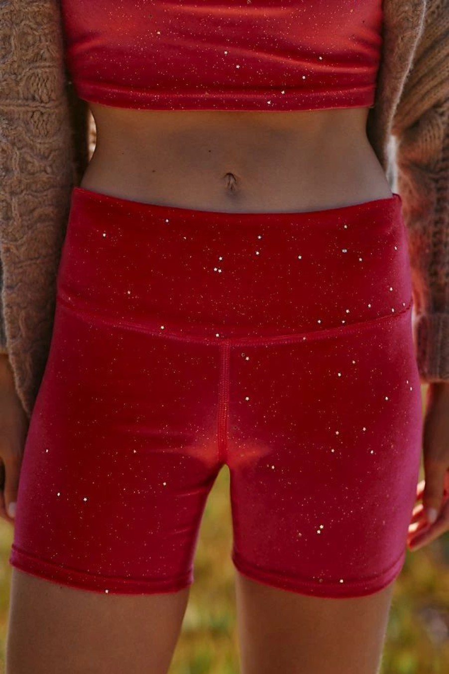 * Deals Beach Riot Glitter Bike Shorts Light Red | Leggings & Bottoms