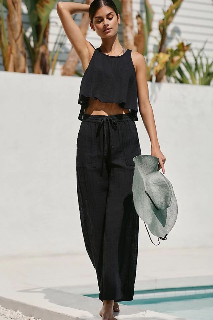 * Coupon By Anthropologie Gauze Drawstring Pants Black | Beach Bottoms