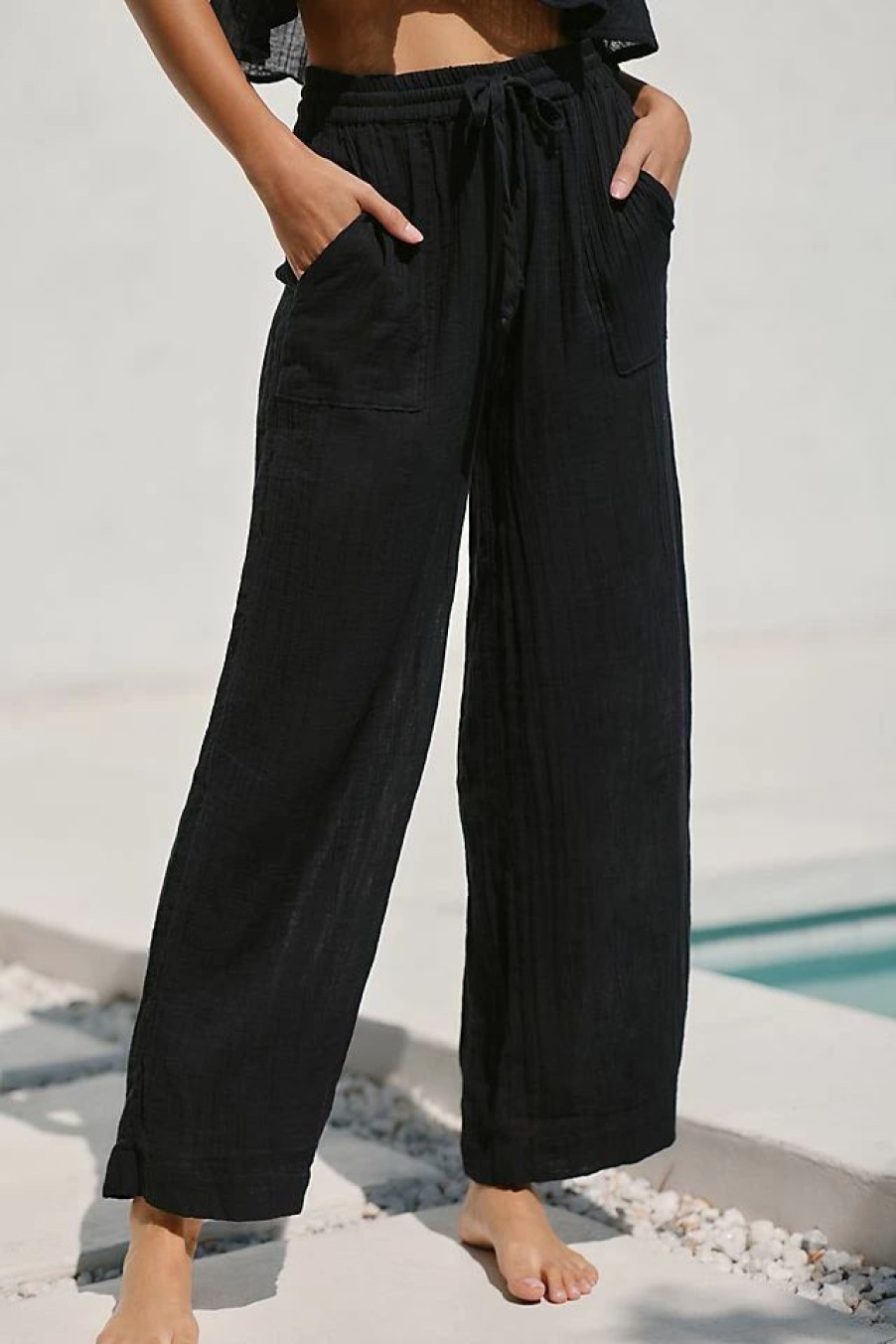 * Coupon By Anthropologie Gauze Drawstring Pants Black | Beach Bottoms