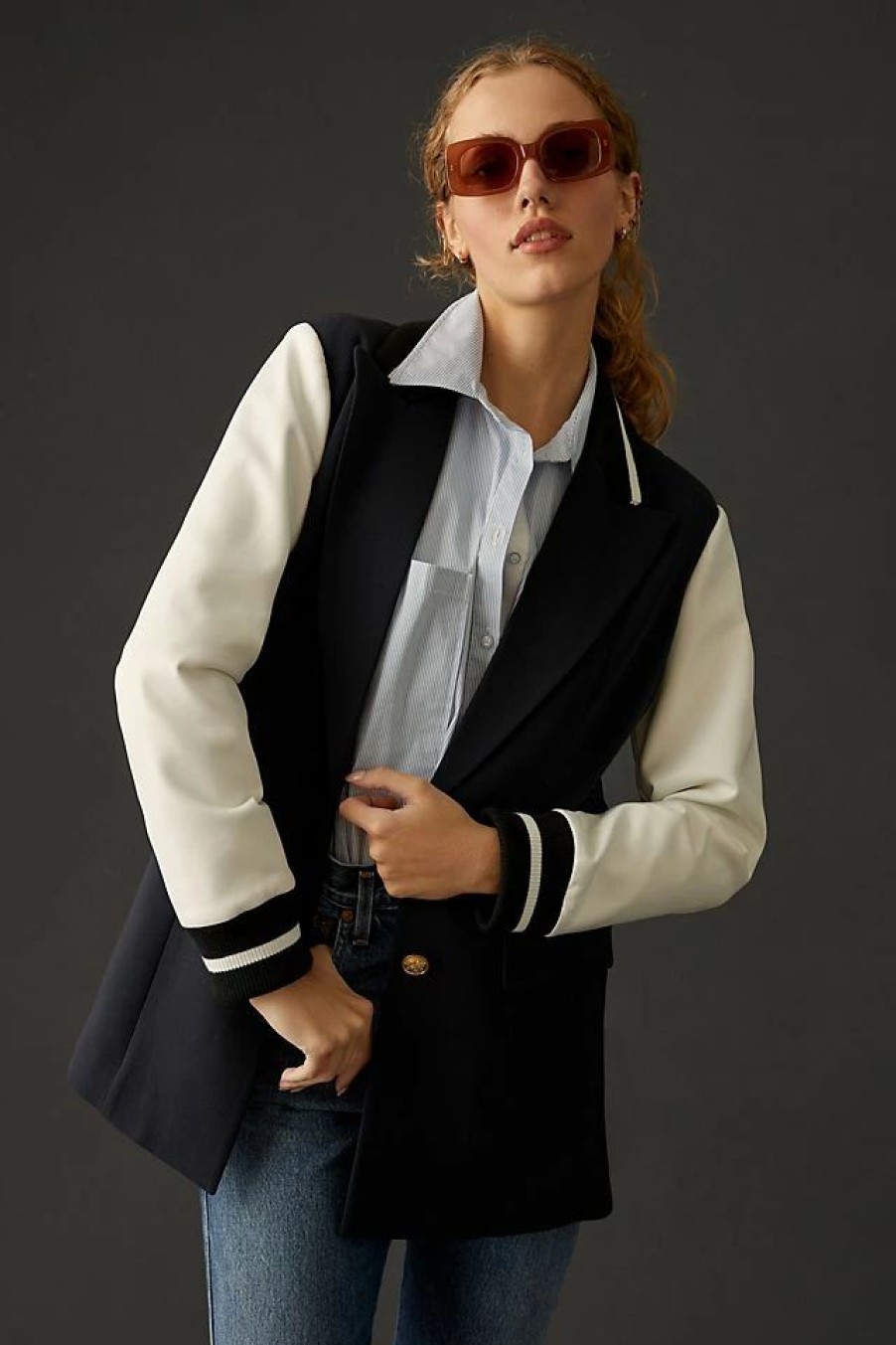 * Budget Avec Les Filles Varsity Jacket Navy | Blazers