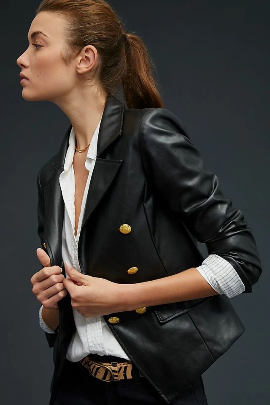 * Hot Sale By Anthropologie Nico Faux Leather Blazer Black | Blazers