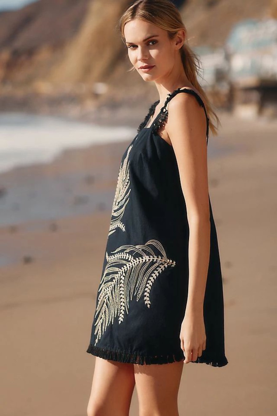 * Cheap By Anthropologie Fringe Mini Dress Black | Cover-Ups