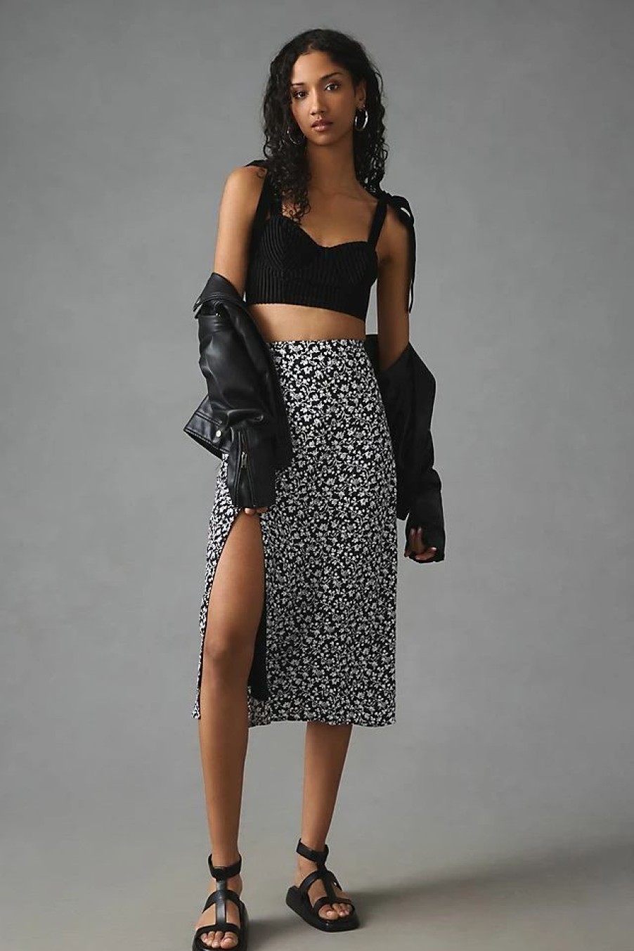 * Wholesale Maeve Slim Side-Slit Midi Skirt Black Motif | Beach Bottoms