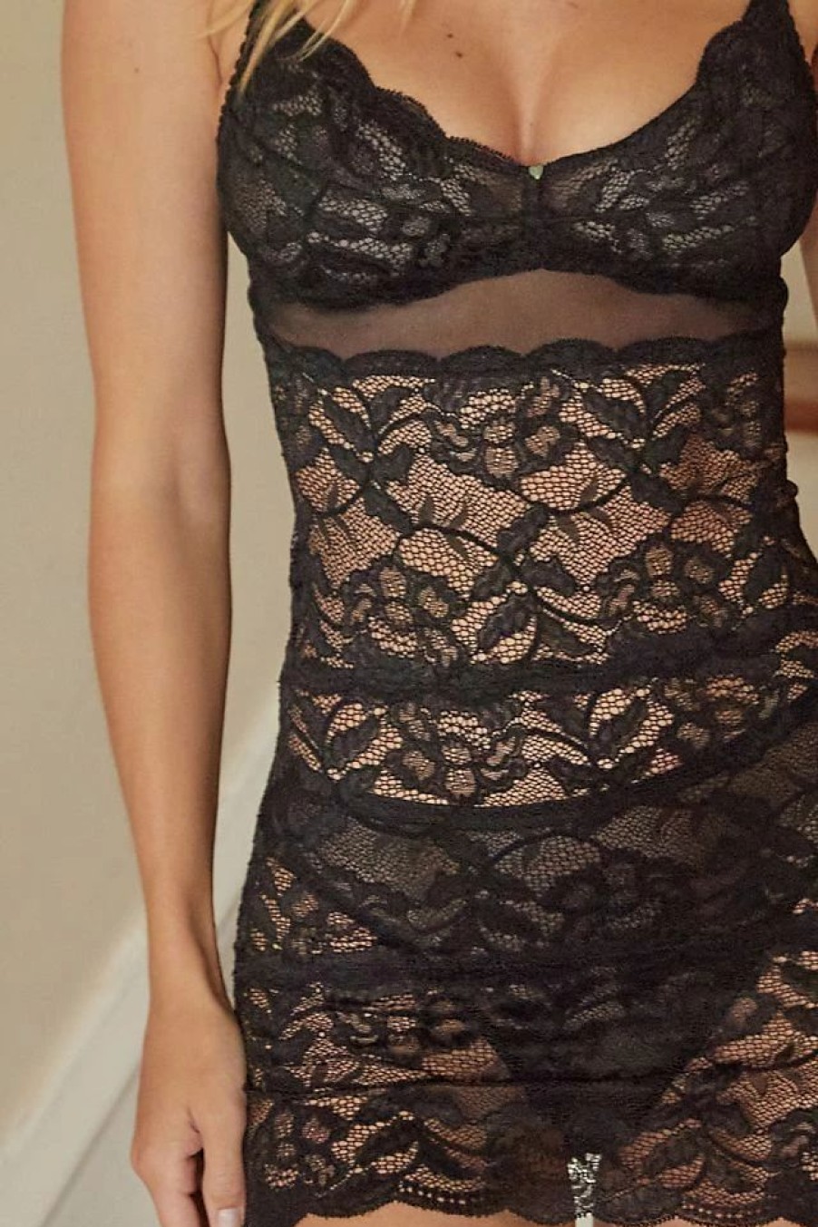 * Flash Sale Clo Intimo Fortuna Lace Slip Dress Black | Lingerie